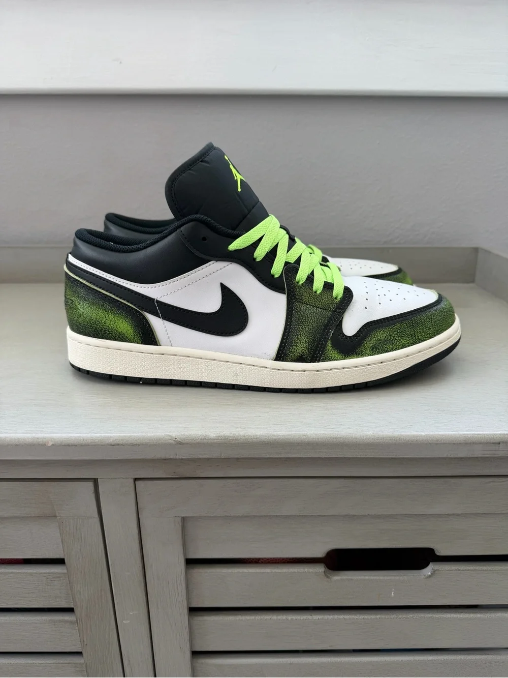 Jordan 1 Low Top Sneakers - Men’s Size 13 - White, Black & Neon Green